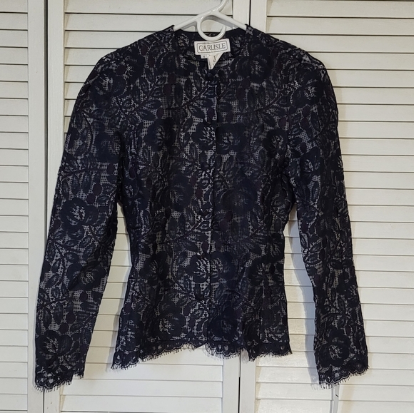 CARLISLE Vintage Foral Lace & Silk Dress Jacket, Size 6 - Picture 3 of 12